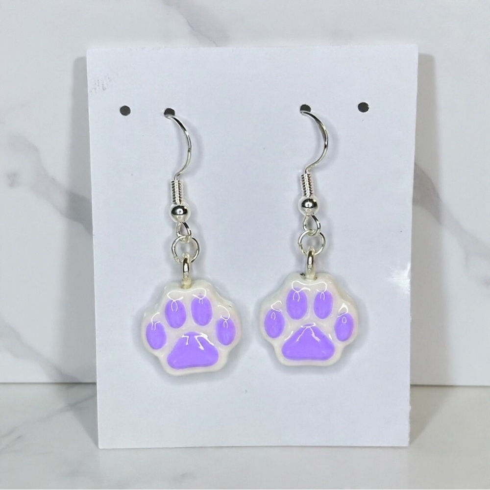 Animal Paw Print - Handmade Earrings - Purple